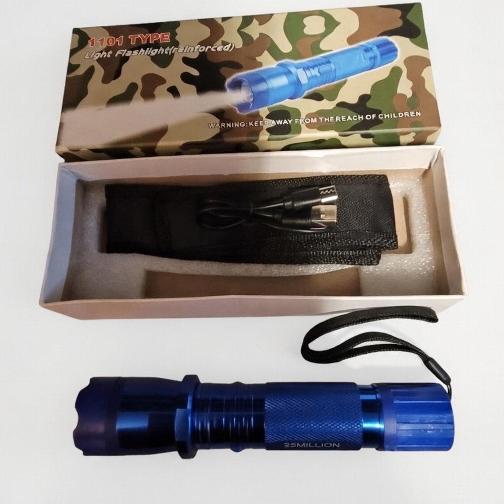 Blue Metal Flashlight with Wrist Strap